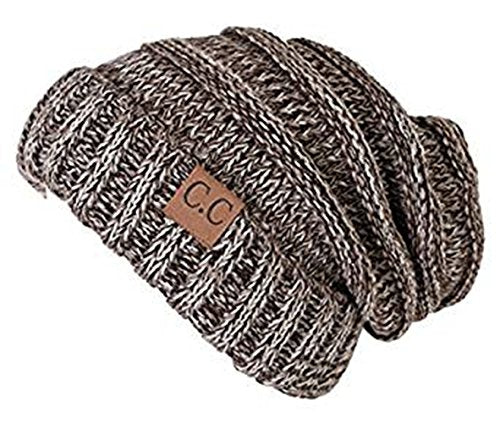 CC Womens Multicolor Oversized Baggy Warm Slouchy Cable Knit Winter Beanie - color: Brown