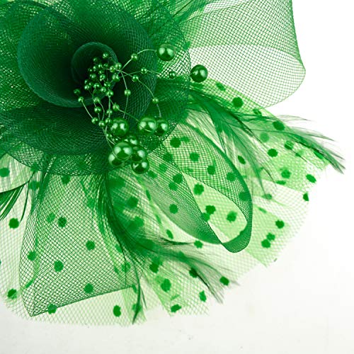 AQOKKA Women Fascinators Hats Flower Fascinators with Headband and Clip Tea Party Headwear for Women and Girls - color: 1 Pc 7" Diameter / Green