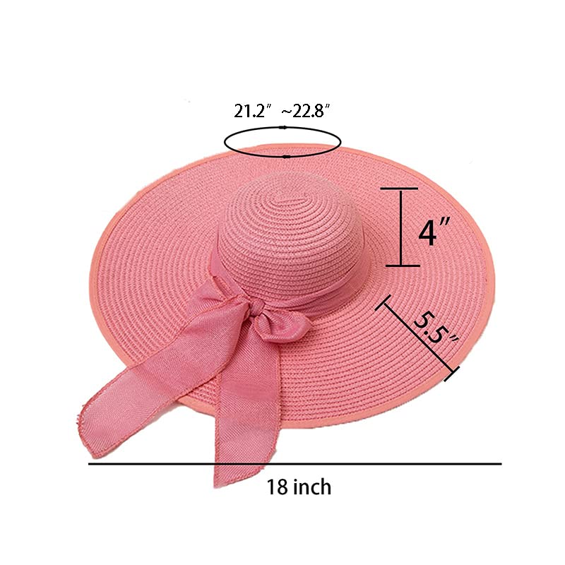 FSIGOM Women's Folable Floppy Hat,Wide Brim Sun Protection Straw Hat, Summer UV Protection Beach Cap - color: C1-f-pink, size: Large