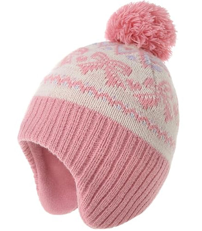 Moon Kitty Baby Girls Earflaps Knit Hats Infant Baby Beanies6-12Months - color: Rose Pink Bow, size: 1-3T
