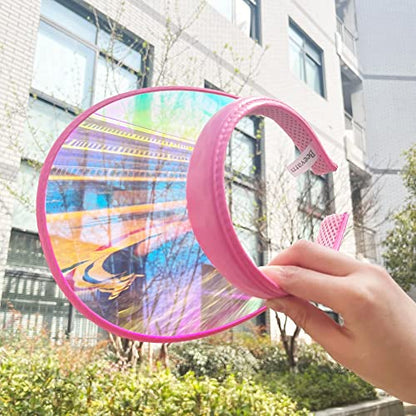 2 Pack Sun Visor Hats Women Men Clip-on Iridescent Clear Sport Outdoor Cap - color: 2pack,pink