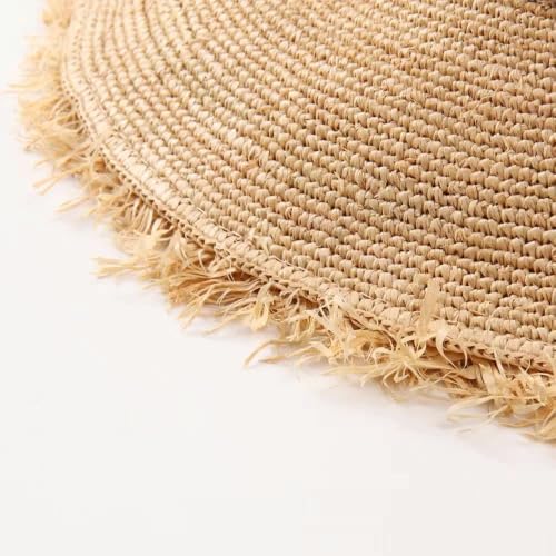 Natural Raffia Straw Bucket Hat for Women Sun Beach Handmade Raffia Woven Bucket Hat Foldable Summer Cap - color: Natural Raffia