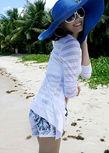 Wide Brim Roll-up Big Beautiful Solid Color Floppy Hat - color: Blue