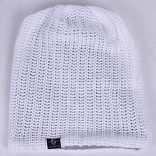 VECRY Mens Slouchy Beanie Knit Skull Cap Long Baggy Hip-hop Winter Summer Hat B305 - color: Ribbed-white, size: Large