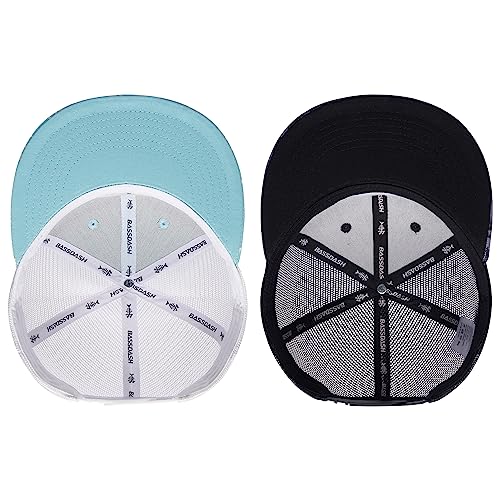 BASSDASH 2 Pack Flat Brim Trucker Cap Adjustable Snapback Hat Mesh Back for Men Women Fishing Hunting - color: Pack of 2,turquoise & Night Digital Camo