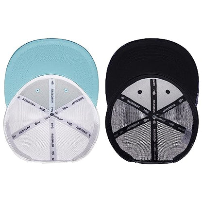 BASSDASH 2 Pack Flat Brim Trucker Cap Adjustable Snapback Hat Mesh Back for Men Women Fishing Hunting - color: Pack of 2,turquoise & Night Digital Camo