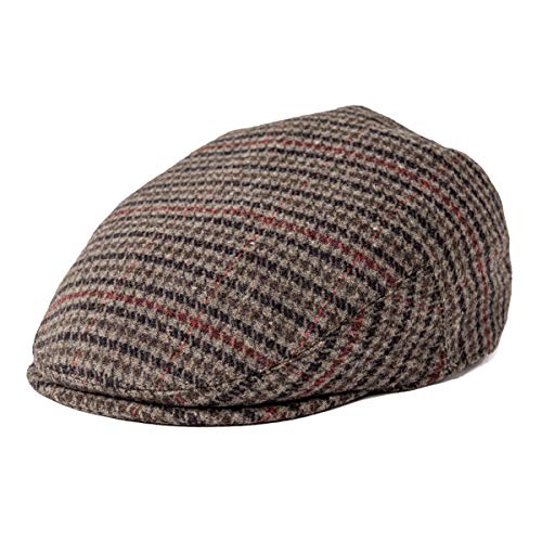 FEINION Men's Wool Tweed Newsboy Ivy Cap Gatsby Golf Flat Hat - color: Houndstooth Coffee, size: 7 1/4