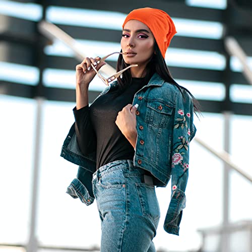 DOOVID Slouchy Beanie for Women Men Baggy Beanie Hats Casual Stretch Knit Hip-Hop Skull Caps - color: Orange