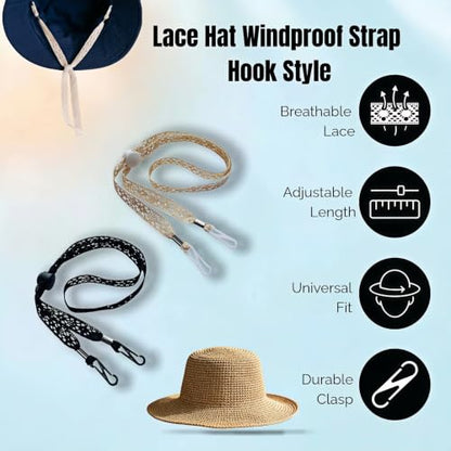 Lace Hat Wind Strap Adjustable Chin Cord Set of 2