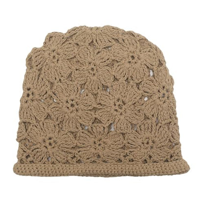 ZLYC Women Cotton Crochet Slouchy Beanie Hat Handmade Knit Summer Skull Cap - color: Crochet Khaki