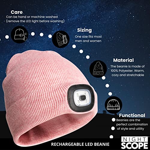 Classic Rechargeable LED Warm Knit Beanie Head Light Hat Headlamp for Outdoor Activities - color: Pink