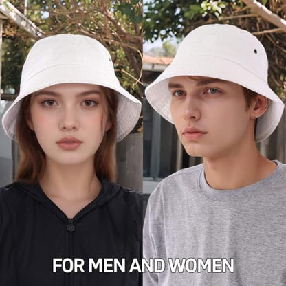 Everyday Bucket Hat – Unisex Lightweight Trendy Cotton Hot Summer Fun Outdoor Vacation Boonie for Men and Women Denim - color: White