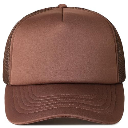 MIRMARU 5 Panels Blank Foam Front Two Tone Solid Trucker Mesh Back Baseball Cap with Adjustable Snapback Strap - color: Solid-dark Brown