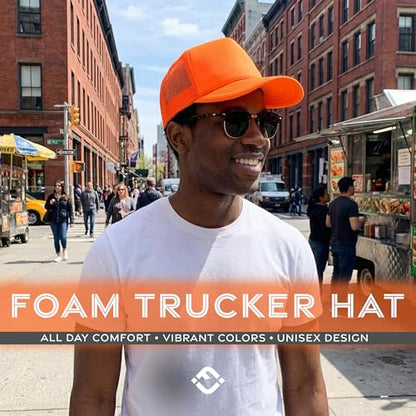 Funky Junque Blank Mesh Foam Lightweight Snapback Trucker Hat - color: Neon Orange