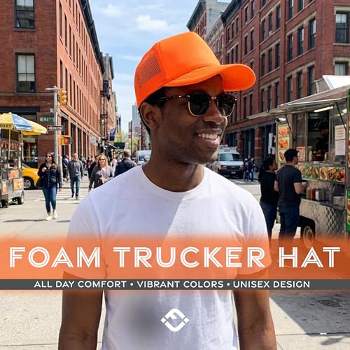 Funky Junque Blank Mesh Foam Lightweight Snapback Trucker Hat - color: Neon Orange