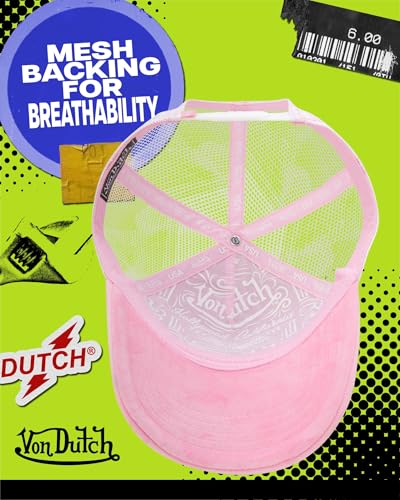 Von Dutch Unisex Velvet Trucker Hat, Curved Bill, Mesh Back, Snapback - color: Pink Tint