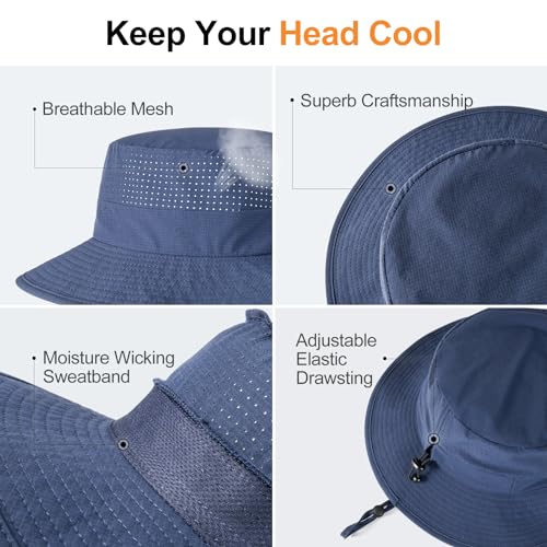 VOBOOM Unisex Wide Brim UV Protection Fishing Sun Hat - color: Navy