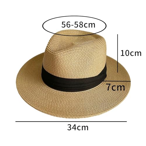 Unisex Adjustable Summer Straw Fedora Hat Sun Cap Panama Wide Brim For Beach Summer Outdoors Camping Supplies - color: White