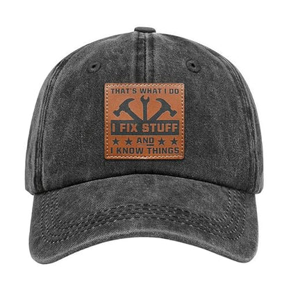 Embroidered Leather That's What I Do I Fix Stuff and I Know Things Hat for Men Dad Husband Uncle Adjustable Baseball Cap - color: L-fix Stuff-06