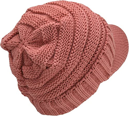 C.C Trendy Warm Oversized Chunky Soft Oversized Ribbed Slouchy Knit Hat with Visor Brim - color: Salmon Pink
