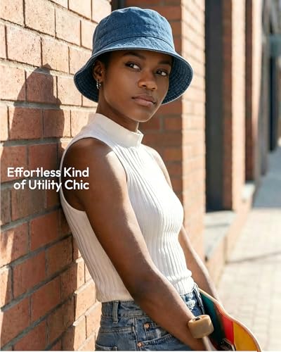HONGTEYA Bucket Sun Hats for Woman Men Cotton Summer Beach Hat Golf Fishing - color: Dark Denim, size: Medium