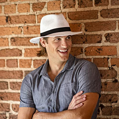 Panama Jack Mens Safari Sun Hat - Matte Toyo Straw, UPF 50+ Sun Protection Fedora Sombrero - color: White, size: Large