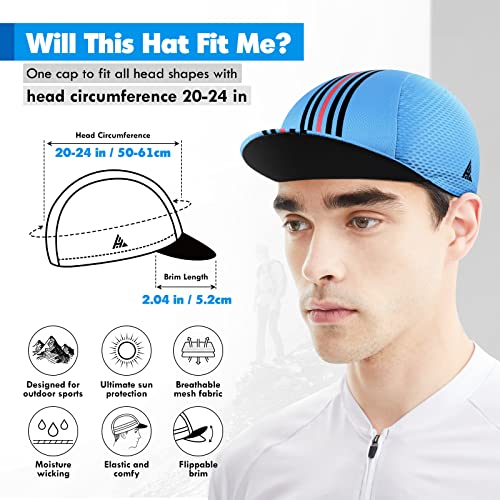 Hikenture Cycling Cap,Cooling Skull Cap Bike Hat with Sun Visor, Summer Breathable Helmet Liner Biking Cap for Men Women - color: Blue Rainbow