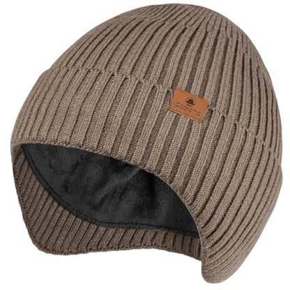 Ocatoma Winter Beanie with Earflap for Men Women Knit Hat Outdoor Unisex - color: Khaki
