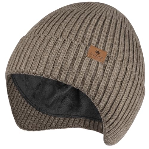 Ocatoma Winter Beanie with Earflap for Men Women Knit Hat Outdoor Unisex - color: Khaki