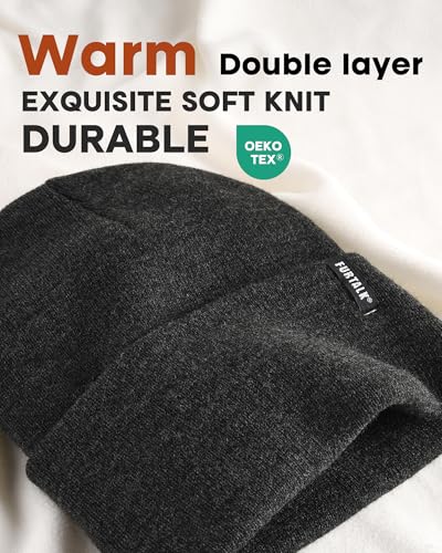 FURTALK Beanie Hat for Men Women Winter Hats for Women Men Soft Warm Unisex Cuffed Beanie Knitted Skull Cap - color: Black Grey