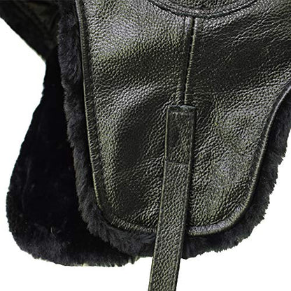 Men's Winter Warm Warm Trapper Hat Leather Russian Aviator Trooper Hat - size: X-Large