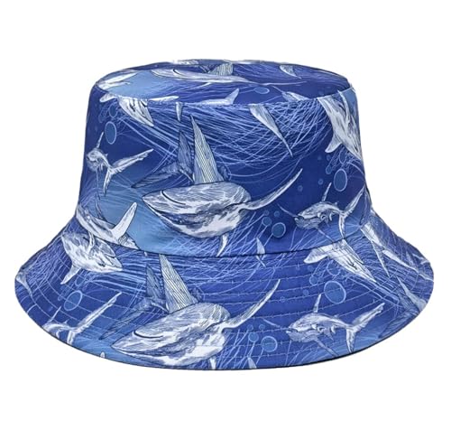 Shark Pattern Bucket Hat for Men Women, Reversible Double-Side-Wear Sun Hat, Packable Beach Fisherman Cap - color: Shark Pattern