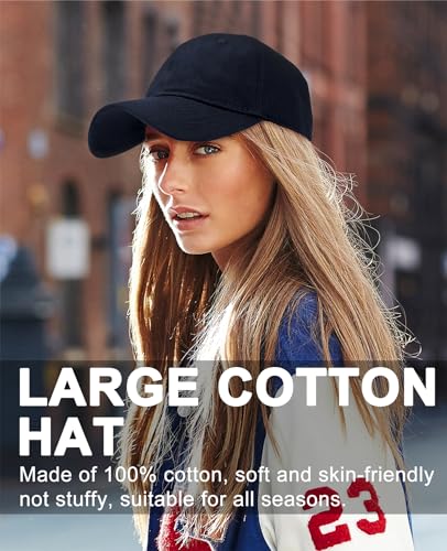 Oversize XXL Baseball Cap for Big Heads 23.6"-25.6", Extra Large Cotton Baseball Hat, Plus Size Unstructured Dad Hats - color: Cotton - Navy