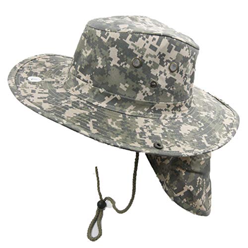 Bucket Sun Flap Hat Cap Fishing Hiking Army Military Snap Brim Neck Cover - color: Digital Olive Camo, size: Small