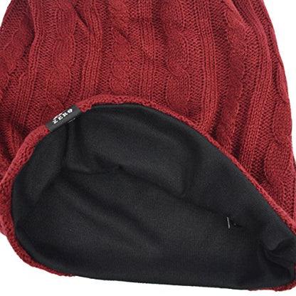 VECRY Men's Slouch Beanie Skull Cap Long Baggy Hip-Hop Winter Summer Hat - color: Cable-claret