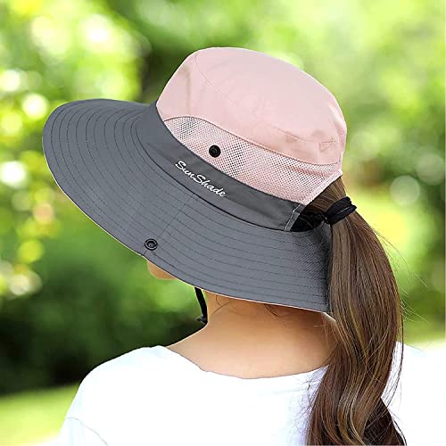 ZOORON Women's Ponytail Safari Sun Hat,Wide Brim UV Protection Bucket Hat - color: 1-beige