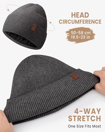Fleece Lined Winter Beanie for Men Women Warm Windproof Beanies Hats Thick Knit Winter Hat for Cold Weather - color: Slate Gray