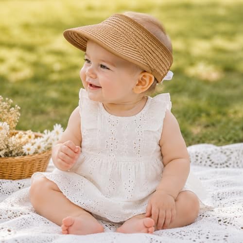 Straw Sun Visor Hat for Girls Boys Foldable Beach Hat for Kids Summer Travel Outdoor Khaki