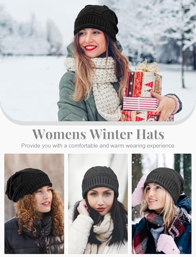 Senker Fashion 2 Pack Winter Beanie Hats for Women, Womens Slouchy Beanies - color: Black Dark Grey