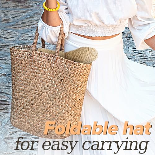 Sun Beach Hats for Women Summer Floppy Wide Brim Sunhat Packable Foldable Lace Travel Vacation - color: Khaki, size: Medium