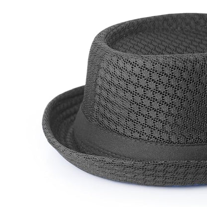 Luwint Cute Fedora Hat - Lightweight Breathable Mesh Crushable Roll Up Short Brim Bowler Derby Cap - color: Black