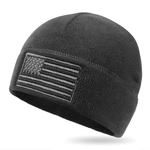 OUTDOOR SHAPING American Flag Fleece Beanie with Embroidered Patch Hat - color: Black