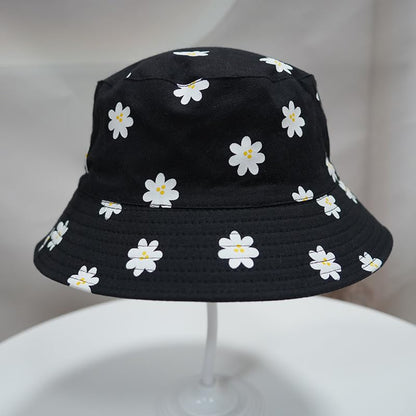 Printed Bucket Hat - Reversible Packable Summer Travel Beach Sun Cap for Men Women Teens - color: Daisy Black