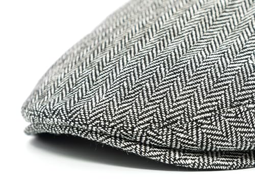 Men's Classic Patchwork Herringbone Checker Plaid Newsboy Ivy Hat Flat Cap - color: Light Grey, size: Large-X-Large