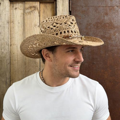 Straw Cowboy Hat for Women, Cowgirl Hat Wide Brim Western Cowboy Hat - color: Style4