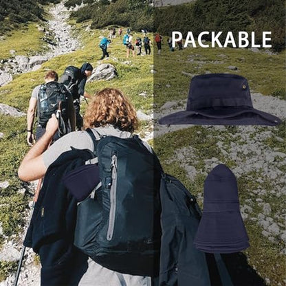 Sun Hats for Men Women Bucket Hat UPF 50+ Boonie Fishing Safari Hat - color: Navy