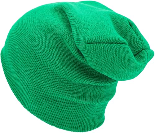 KBETHOS Made in USA Classic Men's Women's Cuffed Folded Acrylic Knit Beanie Hat Solid Unisex Cold - color: Kelly Green Solid Long Beanie