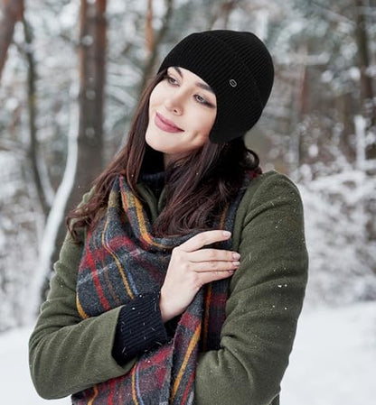 HiRui Knit Beanie Hats Winter Hats Ear Covers for Men Women-Warm Daily Headwear - color: Black
