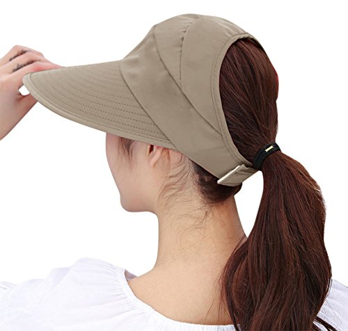 Sun Hats for Women Wide Brim UV Protection Sun Hat Summer Beach Packable Visor - color: Khaki