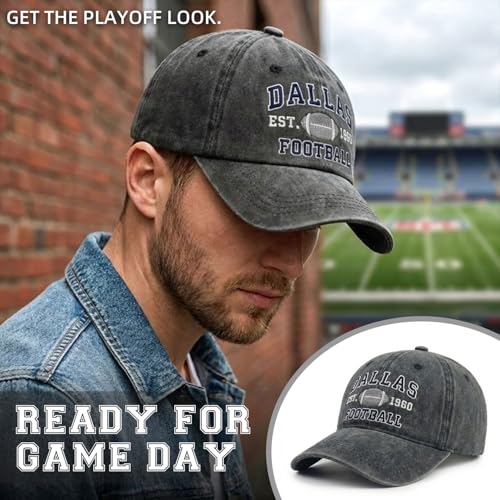Football Hat for Men Women, Vintage Washed Embroidered City Dad Cap, Adjustable Baseball Cap for Game Day Fans - color: G-dallas